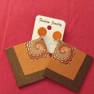 Fashion Jewelry Geometric Orange and Brown Earrings